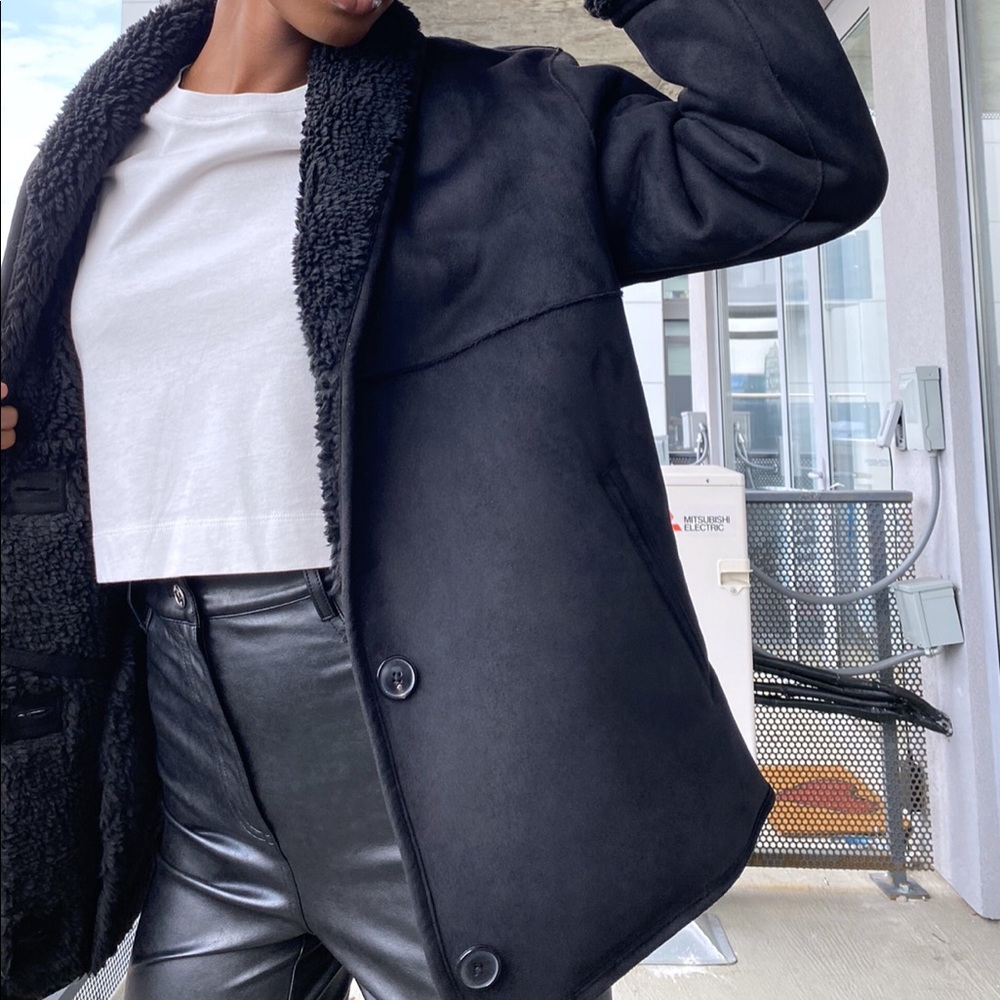 Wilfred Black Jacket with Shearling Lining
